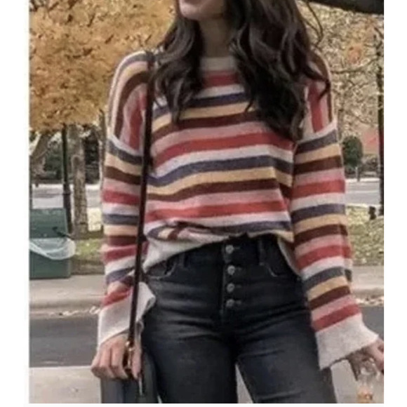 Madewell Sweaters - Madewell Cardiff Rainbow Striped Alpaca Blend Bell Sleeve Sweater Small